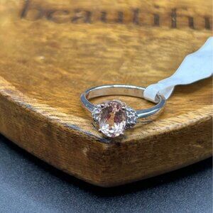 Peach Coral Cz Ring size 8.5 Sterling Silver Jewelry